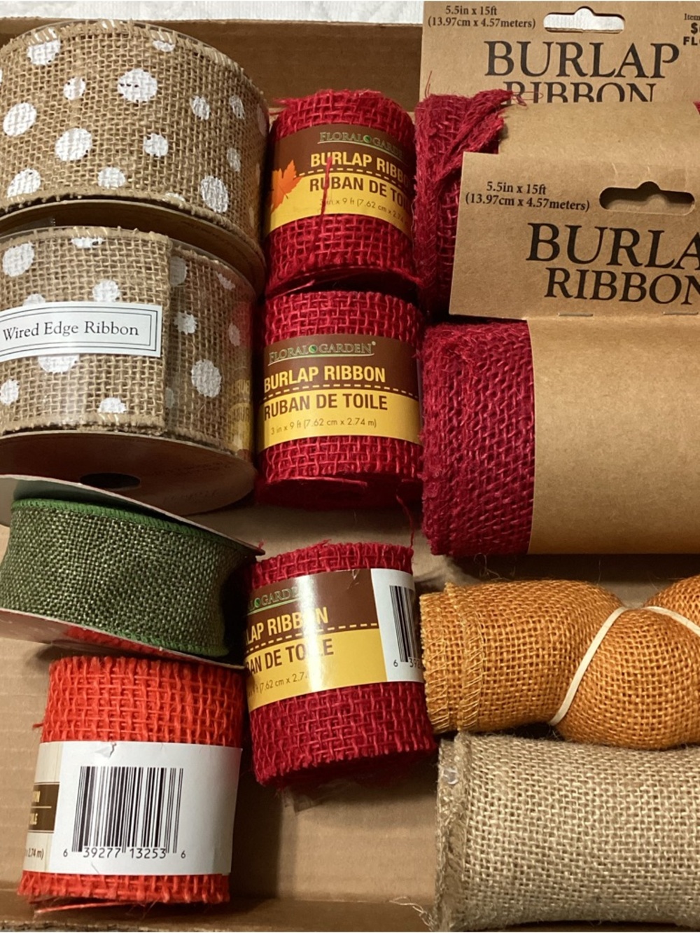 Lot Set of Various Burlap Craft Ribbon